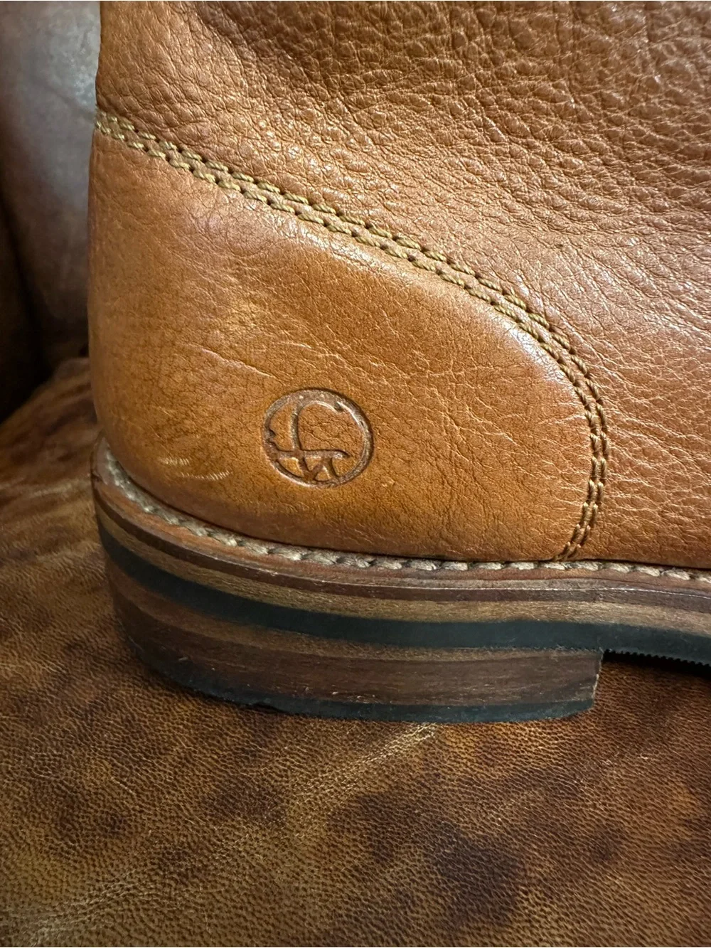 J. Artola Brooklyn Pebble Grain Leather Ankle Work Boots Tan / Cognac Men’s 10